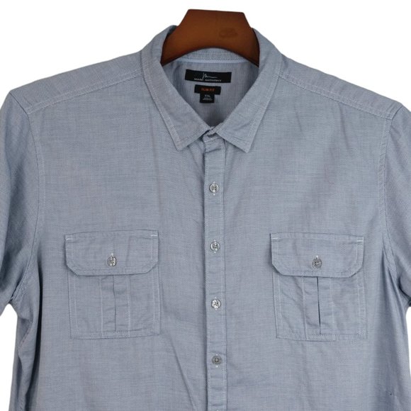 Marc Anthony Slim Fit XXL Blue Short Sleeve Button Up Shirt Double Pocket - Picture 2 of 7